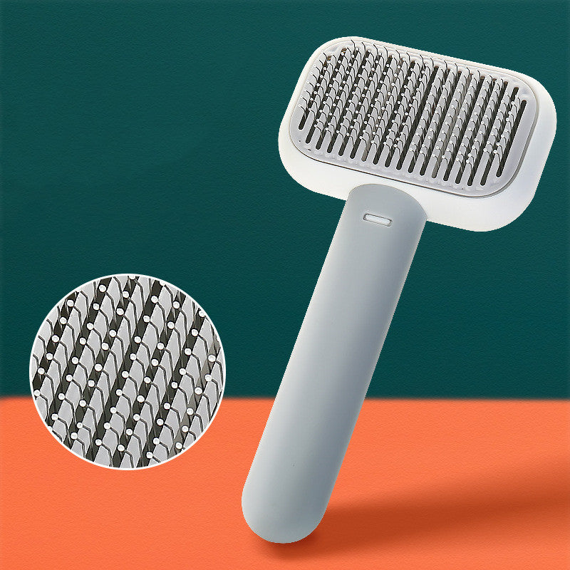 Grey self-cleaning slicker brush with stainless steel pins