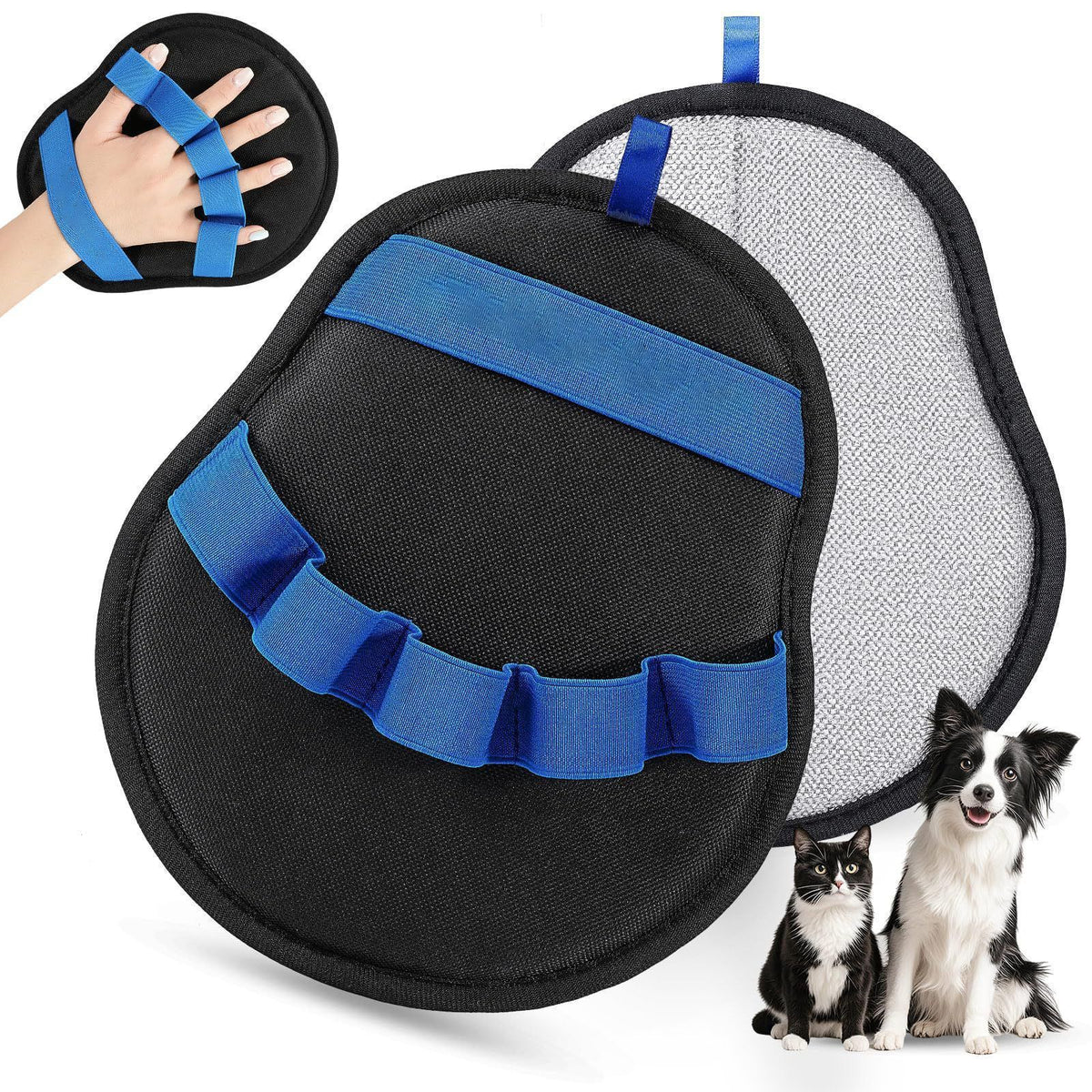 Blue fingerless static hair removal glove in the roller and glove set