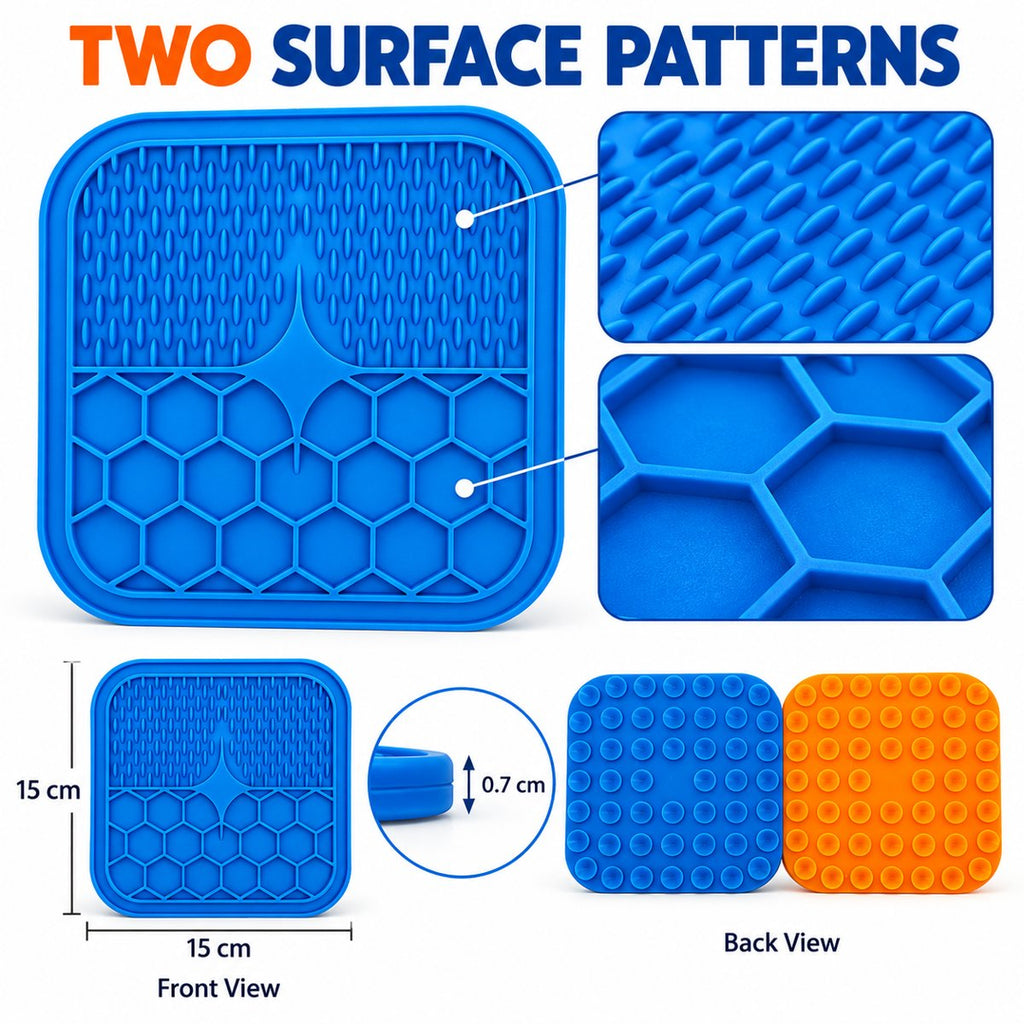 Two surface patterns on the dual-texture lick mat