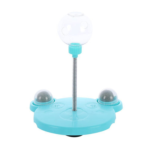 Teal tumbler treat ball cat feeder